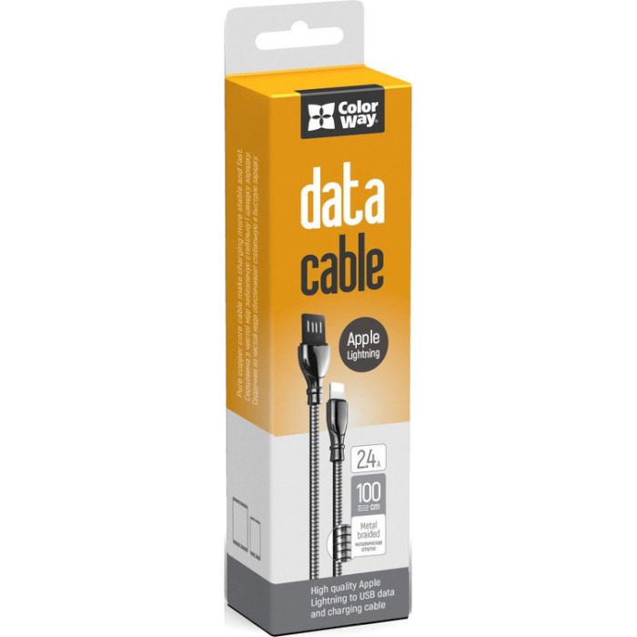 Кабель COLORWAY Metal Braided USB to Apple Lightning 2.4A 1м Black (CW-CBUL013-BK)