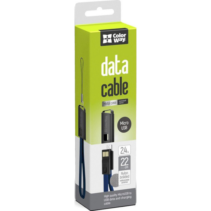 Кабель-брелок COLORWAY Nylon Braided Keychain USB to Micro-B 0.22м Blue (CW-CBUM022-BL)