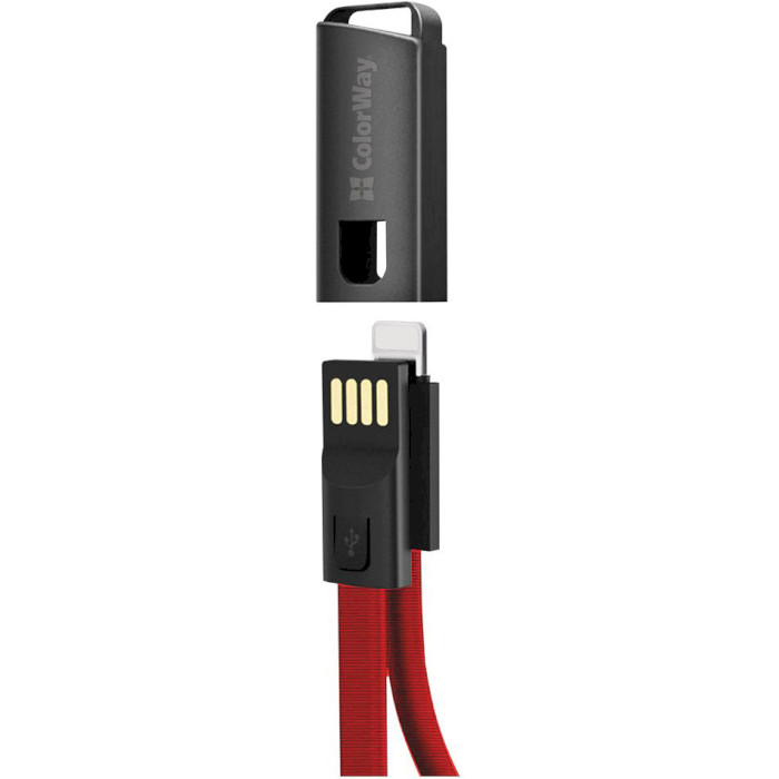 Кабель-брелок COLORWAY Nylon Braided Keychain USB to Apple Lightning 2.4A 0.22м Red (CW-CBUL021-RD)