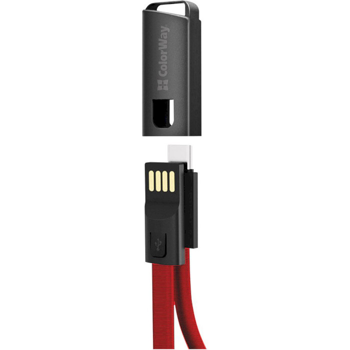 Кабель-брелок COLORWAY Nylon Braided Keychain USB to Type-C 2.4A 0.22м Red (CW-CBUC023-RD)