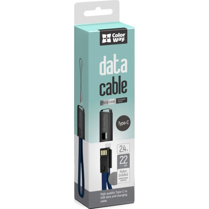Кабель-брелок COLORWAY Nylon Braided Keychain USB to Type-C 2.4A 0.22м Blue (CW-CBUC023-BL)