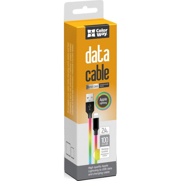 Кабель COLORWAY Nylon Braided USB to Apple Lightning 2.4A 1м Multicolor (CW-CBUL016-MC)