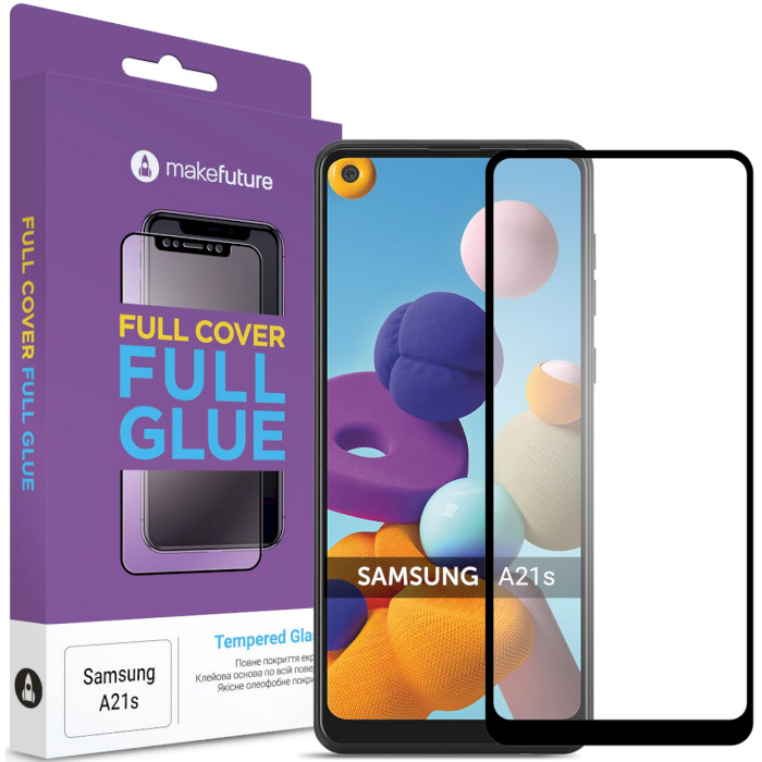 Защитное стекло MAKE Full Cover Full Glue для Galaxy A21s (MGF-SA21S)