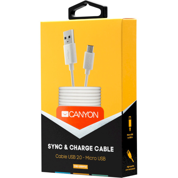 Кабель CANYON UM-1 Charge & Sync USB-A to Micro-USB 1м White (CNE-USBM1W)
