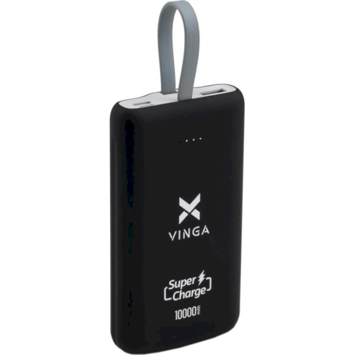 Повербанк VINGA 10000 SuperQC Soft Touch w/cable 22.5W 10000mAh Black (VPB1SQSCBK)