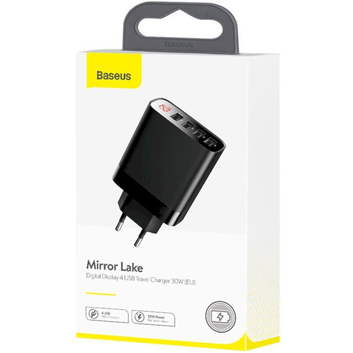 Зарядний пристрій BASEUS Mirror Lake Digital Display 4USB Travel Charger 30W Black (CCJMHB-B01)