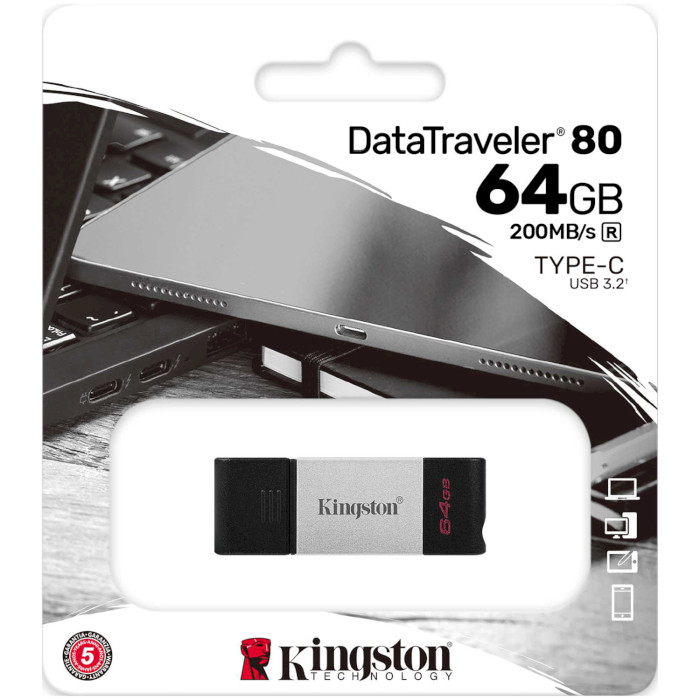 Флэшка KINGSTON DataTraveler 80 USB-C3.2 64GB (DT80/64GB)