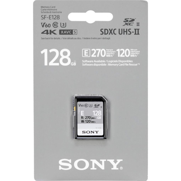 Карта памяти SONY SDXC Entry 128GB UHS-II U3 V60 Class 10 (SFE128.ET4/SFE128A.ET4)