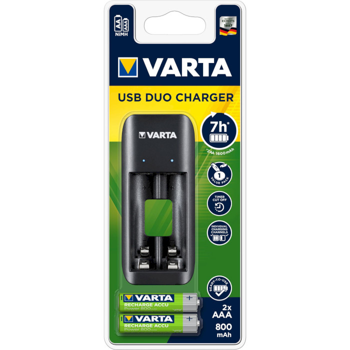 Зарядное устройство VARTA Value USB Duo Charger + 2xAAA 800 mAh (57651 201 421)