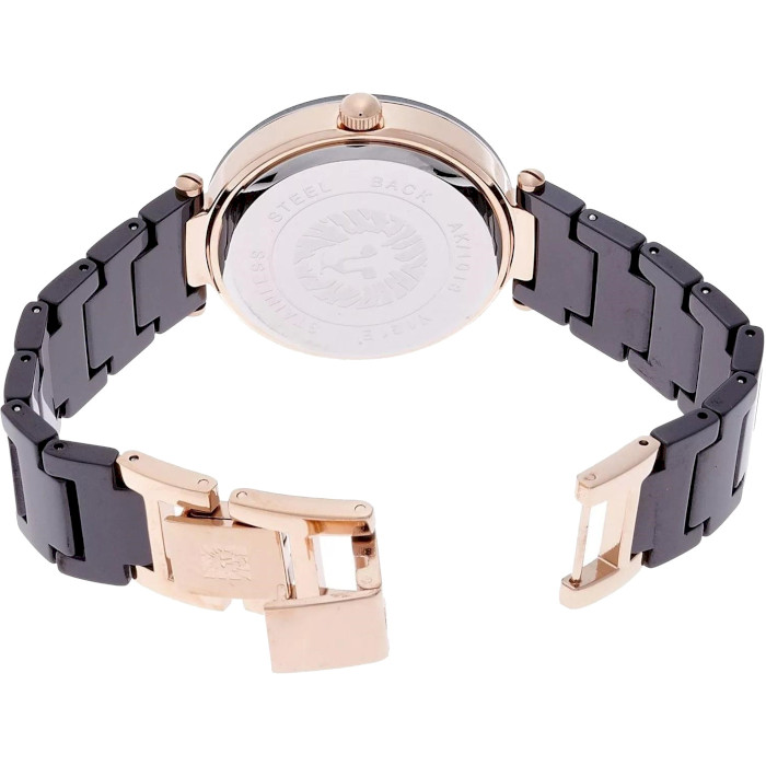 Часы ANNE KLEIN Women's Genuine Diamond-Accented Ceramic Bracelet Black/Rose Gold (AK/1018RGBK)