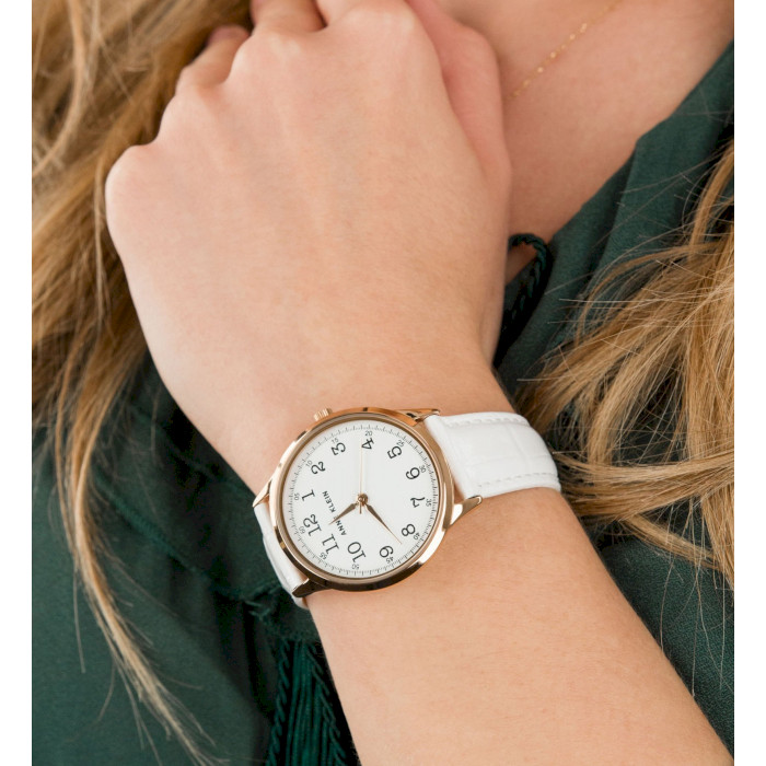 Часы ANNE KLEIN Women's Easy to Read Leather Strap White/Rose Gold (AK/3560RGWT)