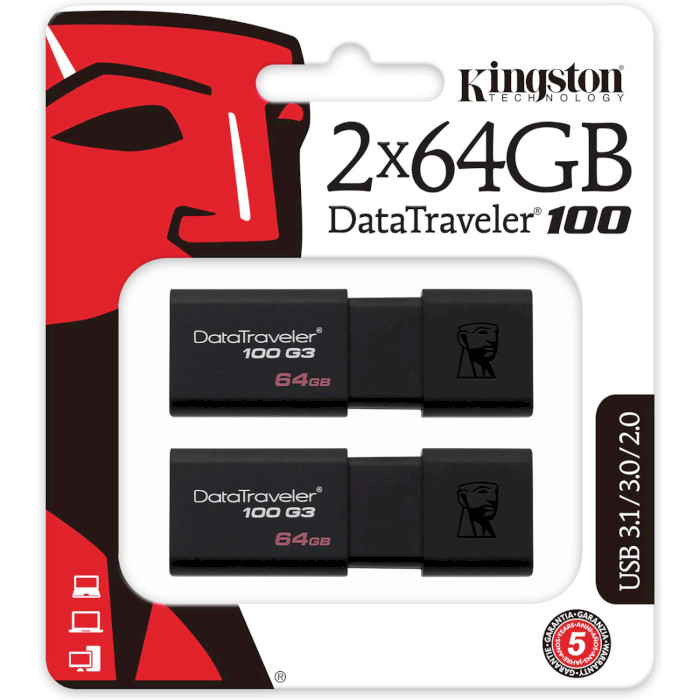 Набор из 2 флэшек KINGSTON DataTraveler 100 G3 64GB (DT100G3/64GB-2P)