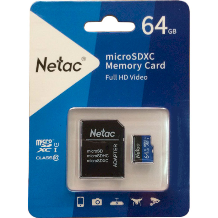 Карта пам'яті NETAC microSDXC P500 Standard 64GB UHS-I Class 10 + SD-adapter (NT02P500STN-064G-R)