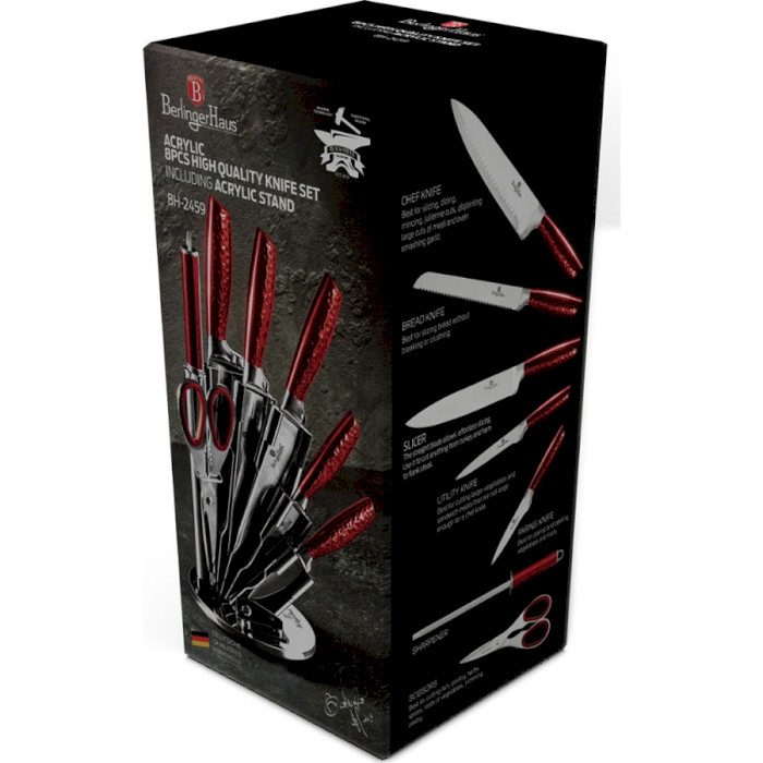 Набір кухонних ножів на підставці BERLINGER HAUS Metallic Line Burgundy Edition 8пр (BH-2459)