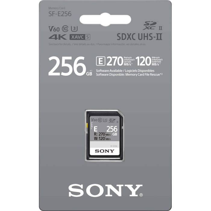 Карта памяти SONY SDXC Entry 256GB UHS-II U3 V60 Class 10 (SFE256.ET4)