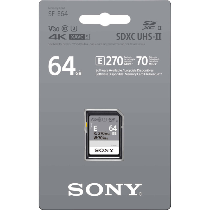 Карта памяти SONY SDXC Entry 64GB UHS-II U3 V30 Class 10 (SFE64.ET4)