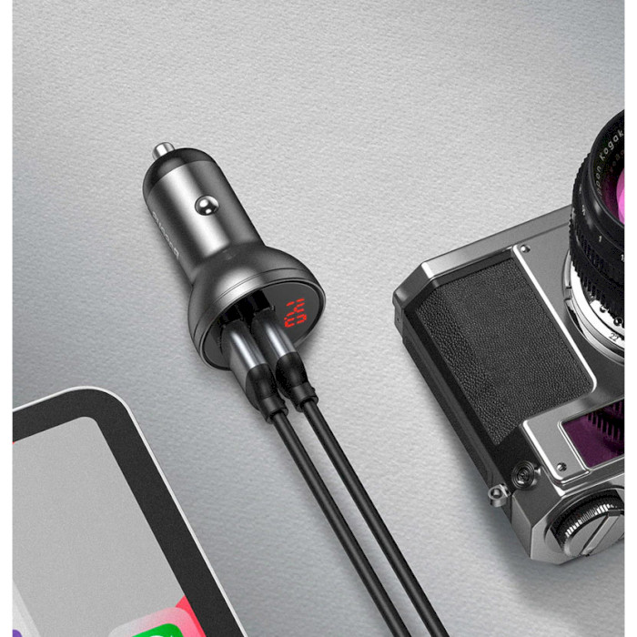 Автомобильное зарядное устройство BASEUS Digital Display Car Charger Dual USB 4.8A 24W Gray (CCBX-0G)