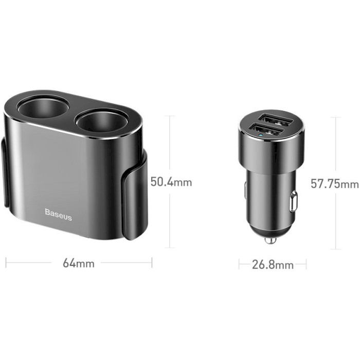 Зарядное устройство BASEUS High Efficiency One to Two Cigarette Lighter Black (CRDYQ-01)