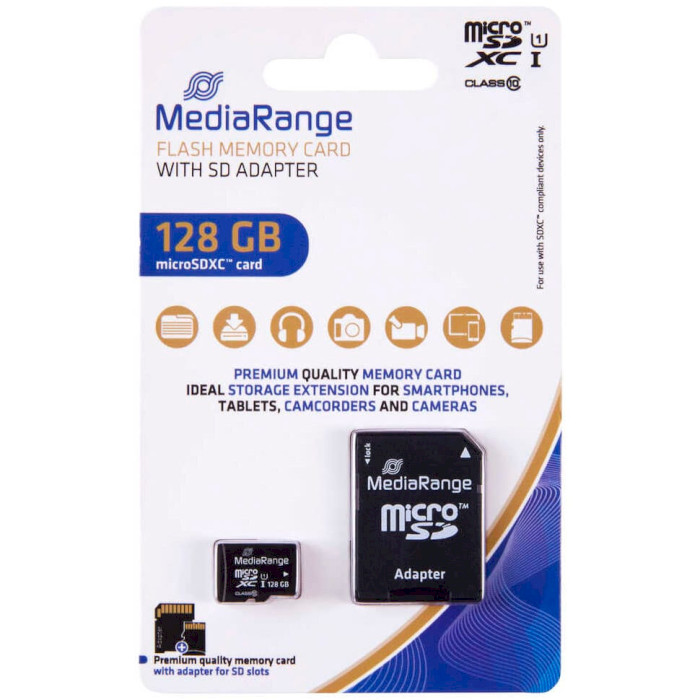Карта памяти MEDIARANGE microSDXC 128GB UHS-I Class 10 + SD-adapter (MR945)