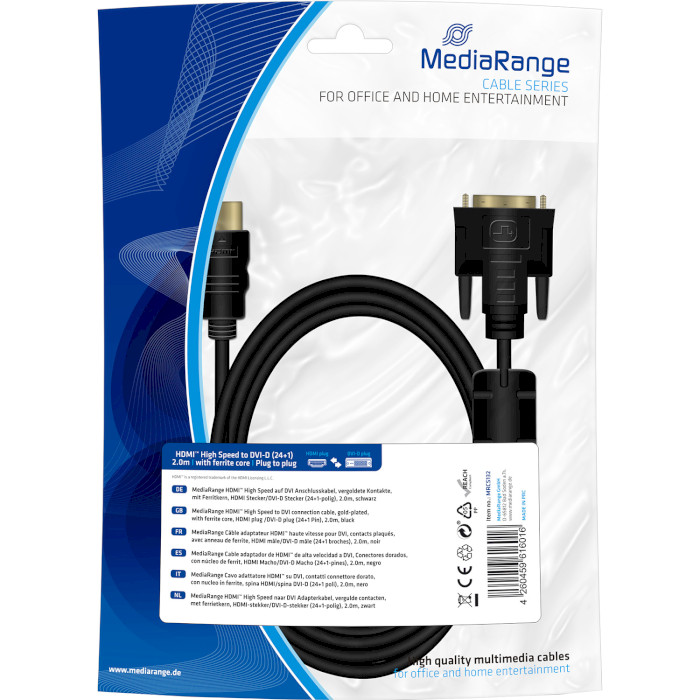 Кабель MEDIARANGE MRCS132 HDMI - DVI 2м Black
