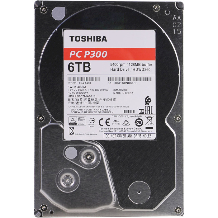 Жорсткий диск 3.5" TOSHIBA P300 Bulk 6TB SATA/128MB (HDWD260UZSVA)