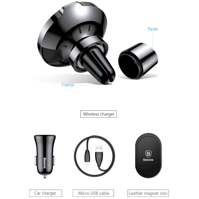 Автодержатель для смартфона с беспроводной зарядкой BASEUS Big Ears Car Mount Wireless Charger Black/Уценка (WXER-01)