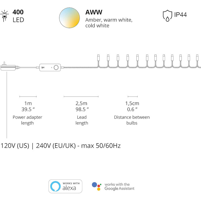 Smart LED гірлянда TWINKLY Cluster AWW 400 Gen II Gold Edition IP44 Black Cable (TWC400GOP-BEU)