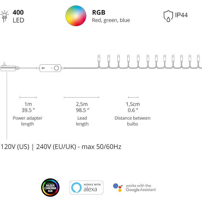 Smart LED гірлянда TWINKLY Cluster RGB 400 Gen II Multicolor Edition IP44 Black Cable (TWC400STP-BEU)