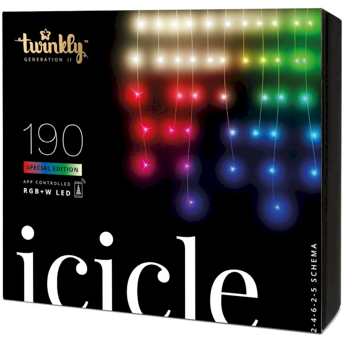 Smart LED гирлянда TWINKLY Icicle RGBW 190 Gen II Special Edition IP44 Transparent Cable (TWI190SPP-TEU)