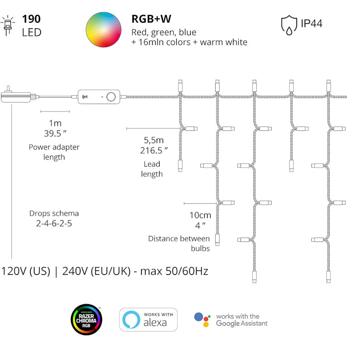 Smart LED гірлянда TWINKLY Icicle RGBW 190 Gen II Special Edition IP44 Transparent Cable (TWI190SPP-TEU)