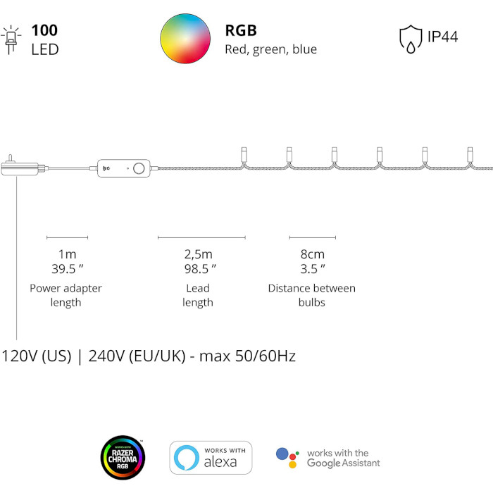 Smart LED гірлянда TWINKLY Strings RGB 100 Gen II Multicolor Edition IP44 Black Cable (TWS100STP-BEU)