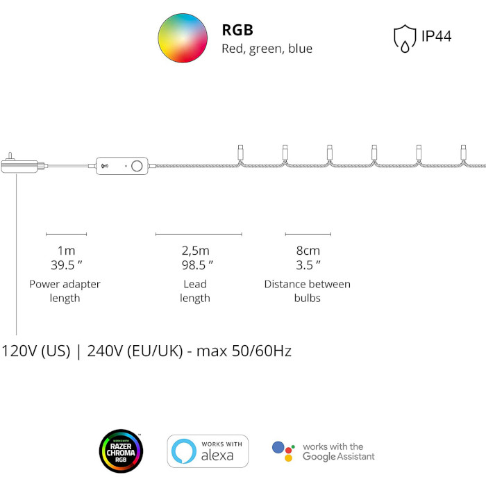 Smart LED гирлянда TWINKLY Strings RGB 250 Gen II Multicolor Edition IP44 Black Cable (TWS250STP-BEU)