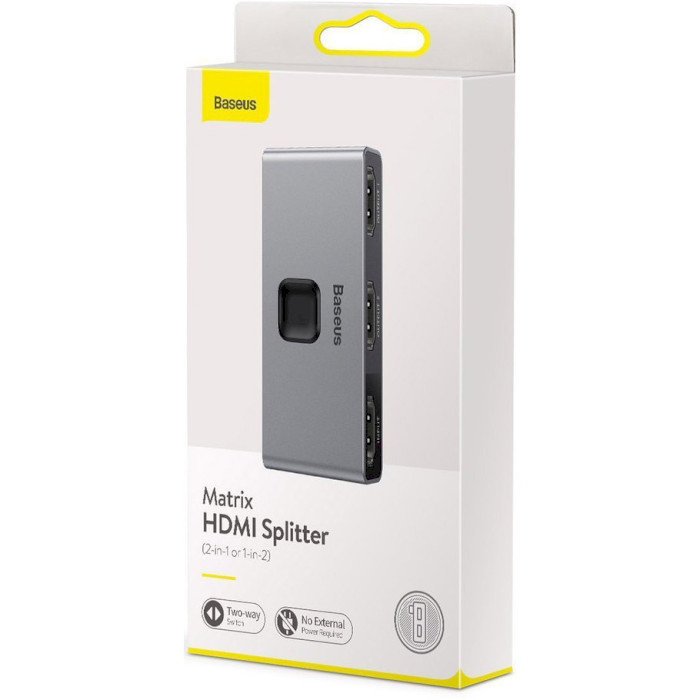 HDMI сплітер 1 to 2 BASEUS Matrix HDMI Splitter Space Gray (CAHUB-BC0G)