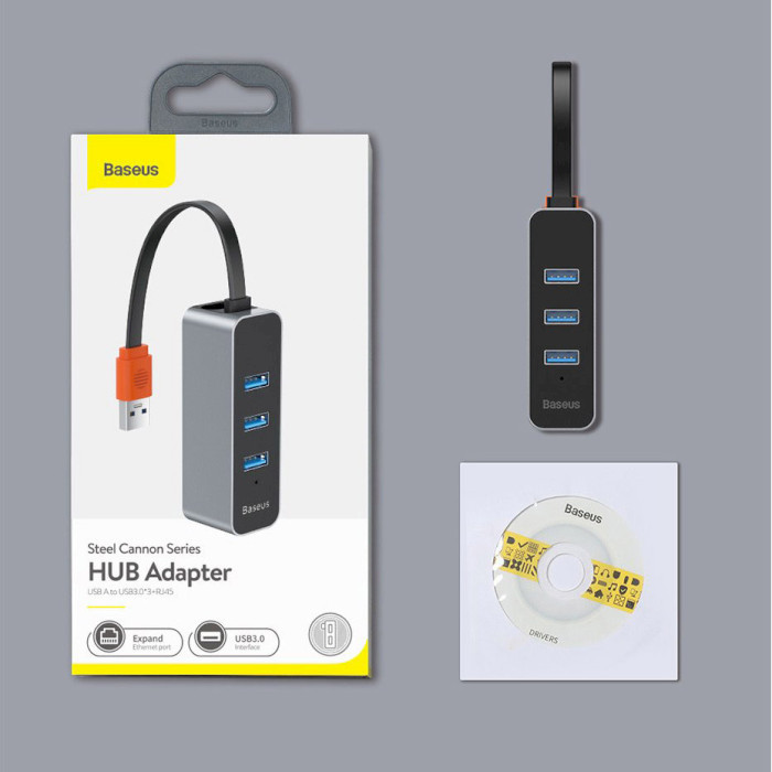 Сетевой адаптер с USB хабом BASEUS Steel Cannon Series HUB Adapter Dark Gray (CAHUB-AH0G)