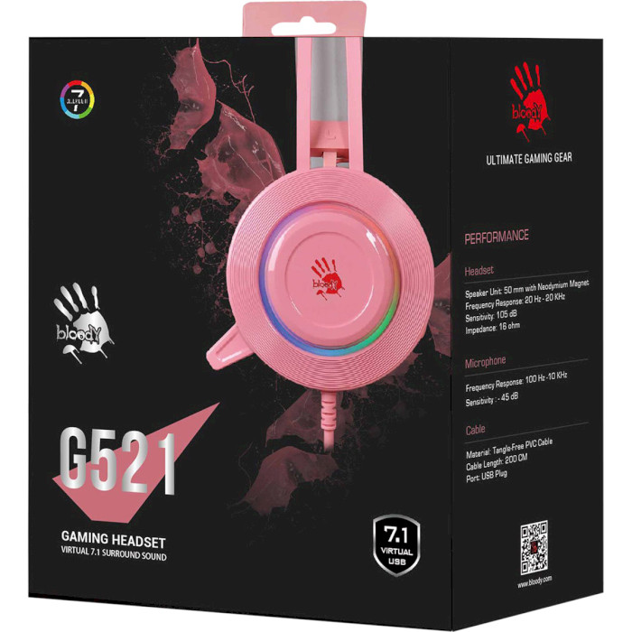 Наушники геймерские A4-Tech BLOODY G521 Pink
