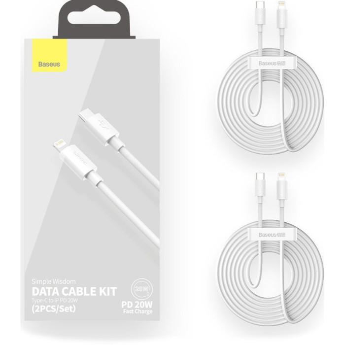 Комплект из 2 кабелей BASEUS Simple Wisdom Data Cable Kit Type-C to iP PD 20W 1.5м White (TZCATLZJ-02)