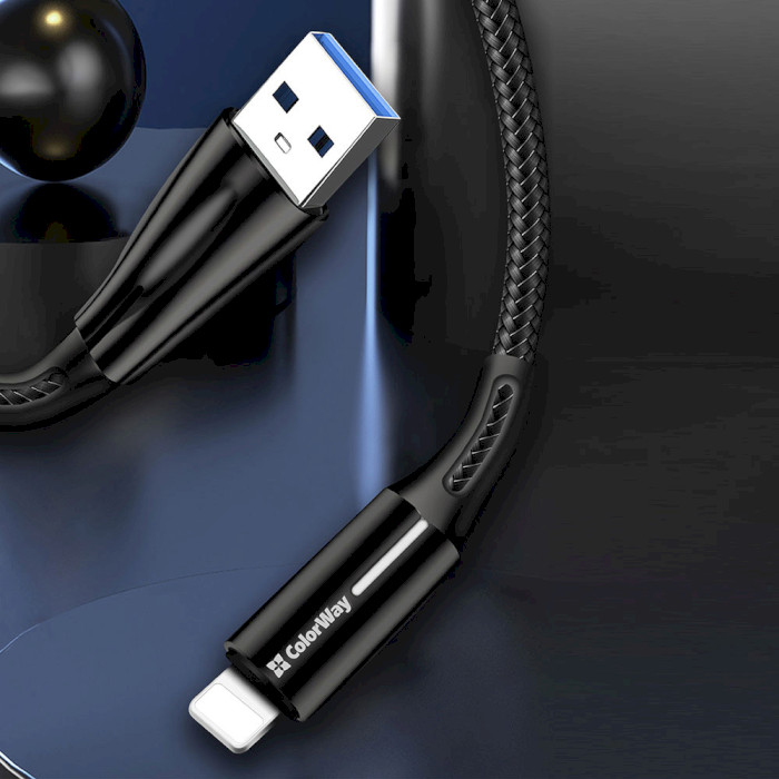 Кабель COLORWAY Zinc Alloy Nylon Braided USB to Apple Lightning 2.4A 1м Black (CW-CBUL035-BK)