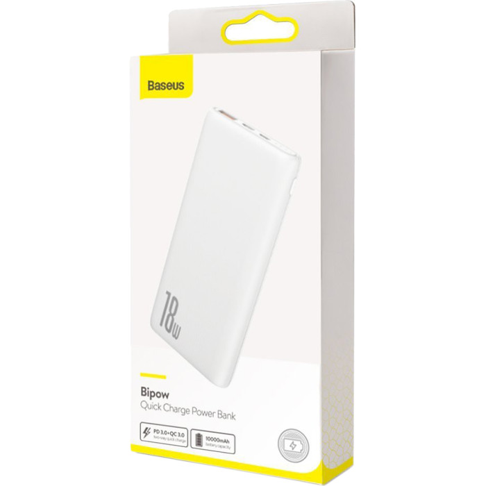 Повербанк BASEUS Bipow Quick Charge PD+QC 18W Powerbank 10000mAh Snow White (PPDML-02)