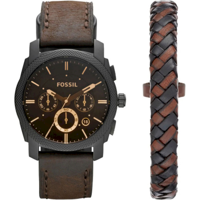 Годинник FOSSIL Machine Chronograph Dark Brown Leather Watch and Bracelet Box Set (FS5251SET)