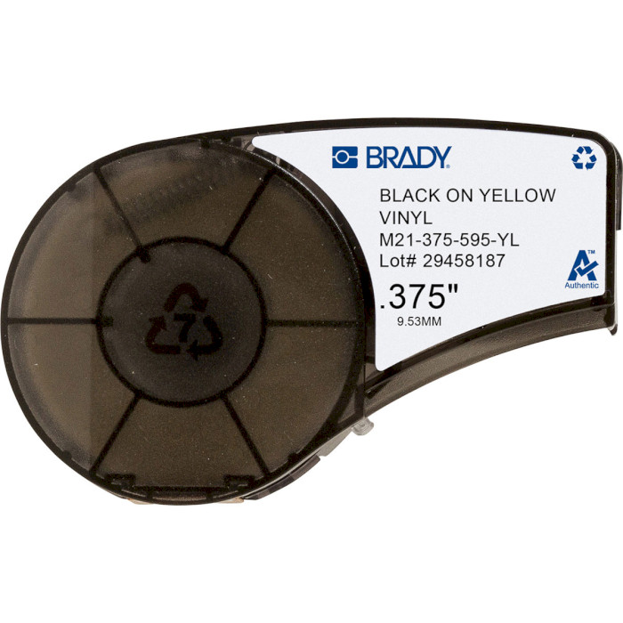 Картридж с виниловой лентой BRADY M21-375-595-YL 9.53mm Black on Yellow Strong Adhesive