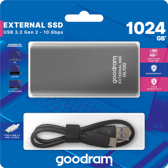 Портативний SSD диск GOODRAM HL100 1TB USB3.2 Gen1 (SSDPR-HL100-01T)