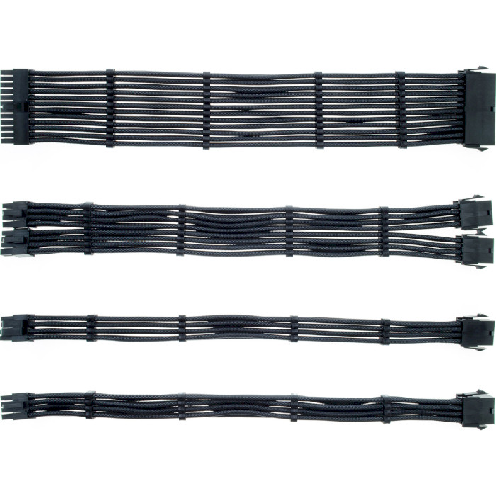 Комплект кабелів для блоку живлення QUBE ATX 24-pin/EPS 8-pin/PCIe 6+2-pin Black (QBWSET24P8P2X8PBB)