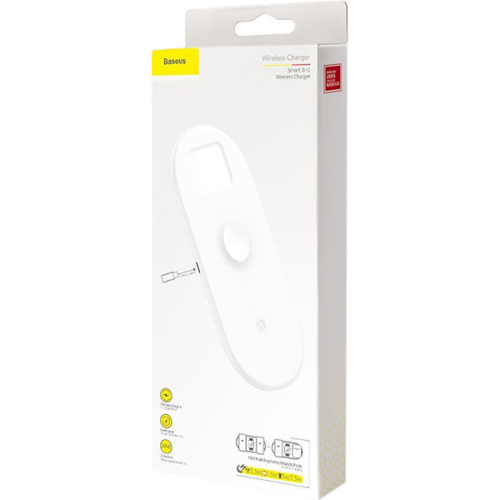 Беспроводное зарядное устройство BASEUS Smart 3-in-1 18W для Apple iPhone/Watch/AirPods White (WX3IN1-C02)
