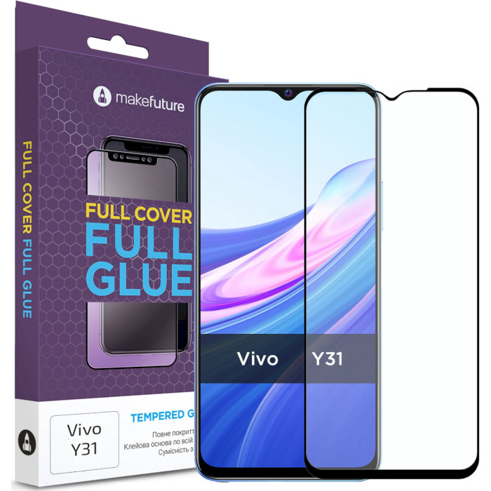 Защитное стекло MAKE Full Cover Full Glue для Vivo Y31 (MGF-VY31)