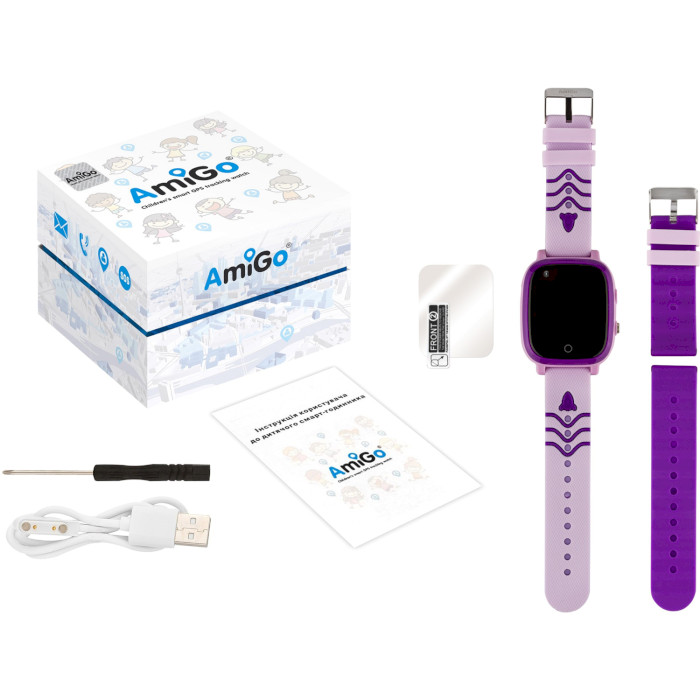 Дитячий смарт-годинник AMIGO GO005 Splashproof 4G Wi-Fi Thermometer Purple