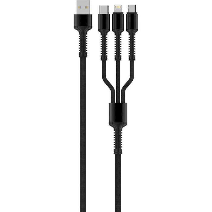 Кабель COLORWAY 3-in-1 Charge Cable Apple Lightning/Micro-USB/Type-C 4A 1.2м Gray (CW-CBU3003-GR)