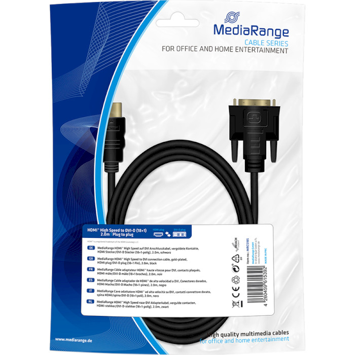 Кабель MEDIARANGE MRCS185 HDMI - DVI 2м Black