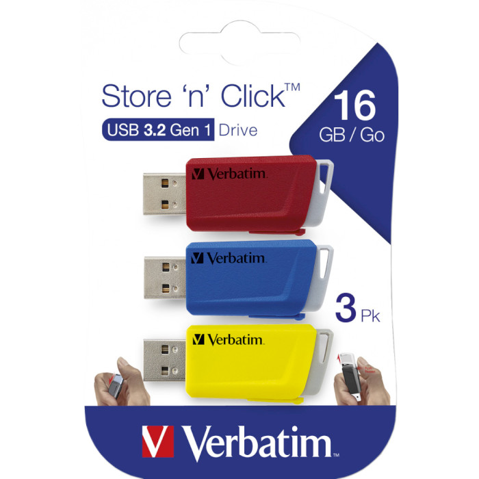 Набор из 3 флэшек VERBATIM Store 'n' Click 16GB USB3.2 (49306)