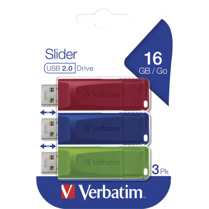Набор из 3 флэшек VERBATIM Store 'n' Go Slider 16GB (49326)