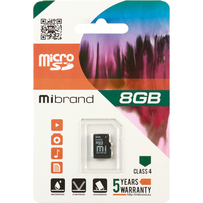 Карта памяти MIBRAND microSDHC 8GB Class 4 (MICDC4/8GB)